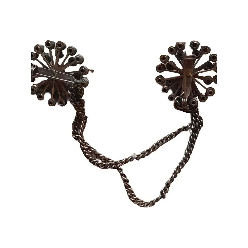 Vintage Pearl & Garnet Floral Sweater Clips with Double Chain